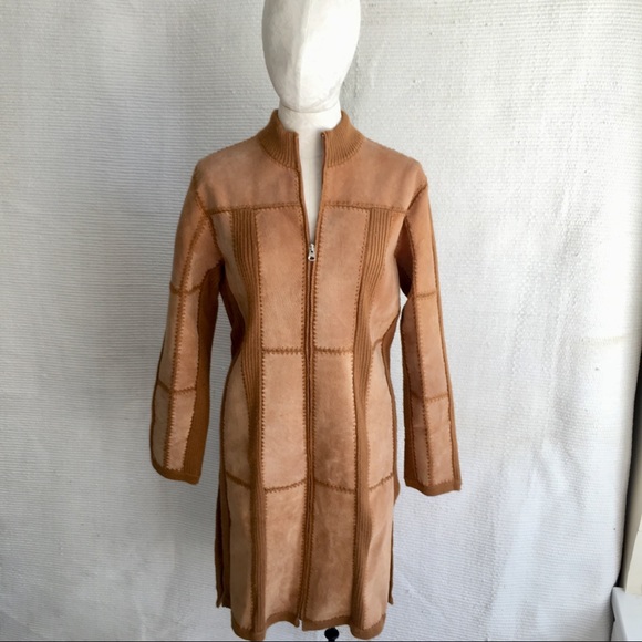 Vintage Suede Leather Knit Patchwork Duster Coat - Picture 8 of 8